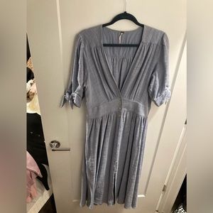 Powder blue, short sleeve, linen relaxed dress